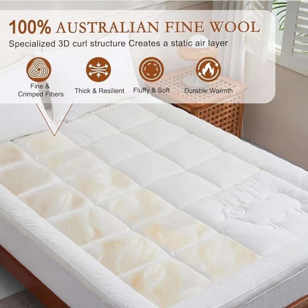 NIB YOUR MOON 100% Organic Wool Mattress Pad Topper Twin XL 39" X 80" - Picture 3 of 13